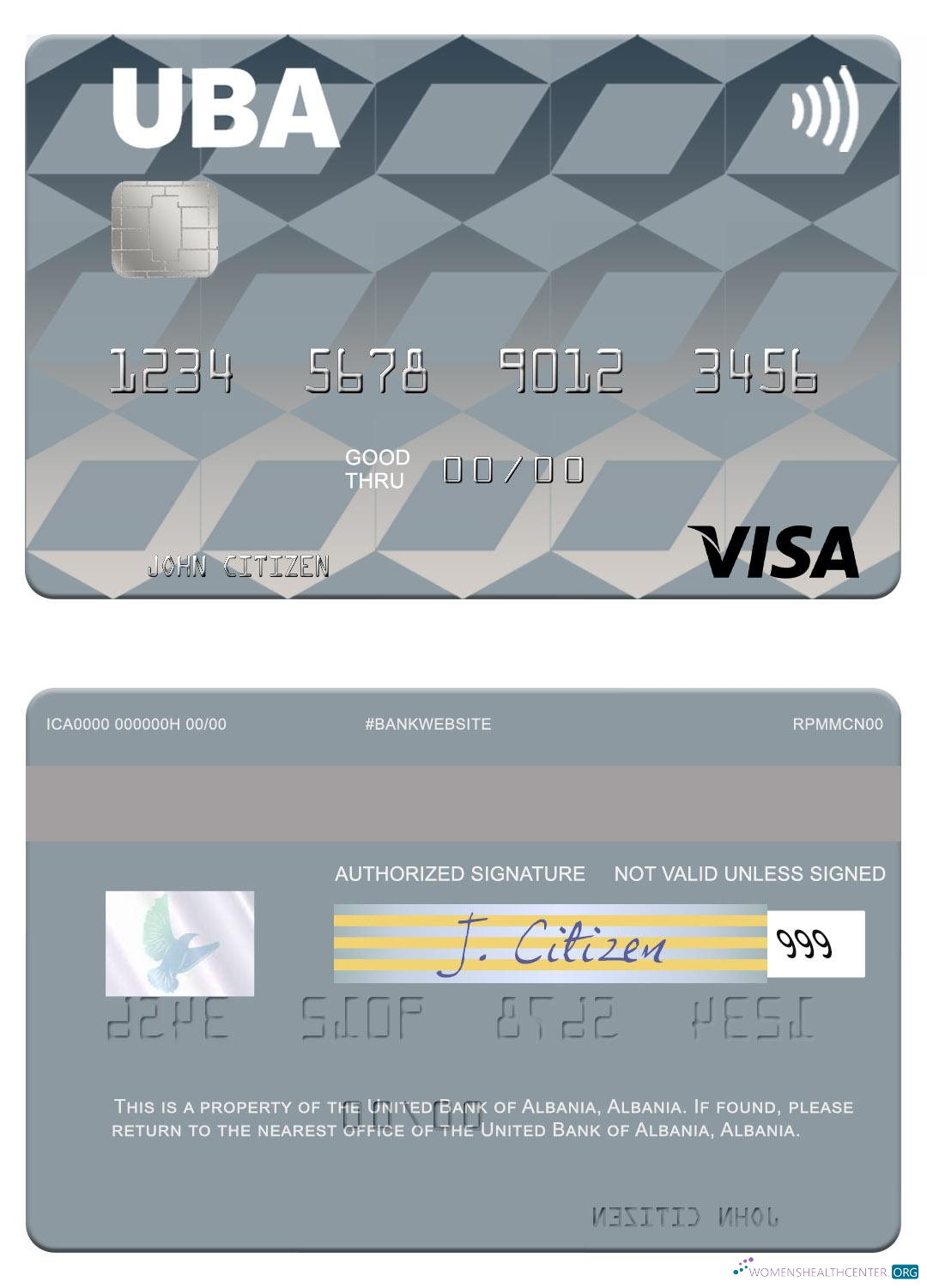 Download Albania United Bank of Albania visa card Photoshop template